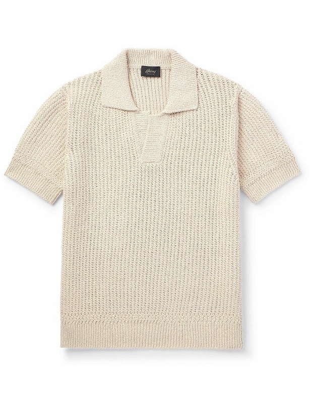 Photo: Brioni - Ribbed Cotton and Wool-Blend Polo Shirt - Neutrals