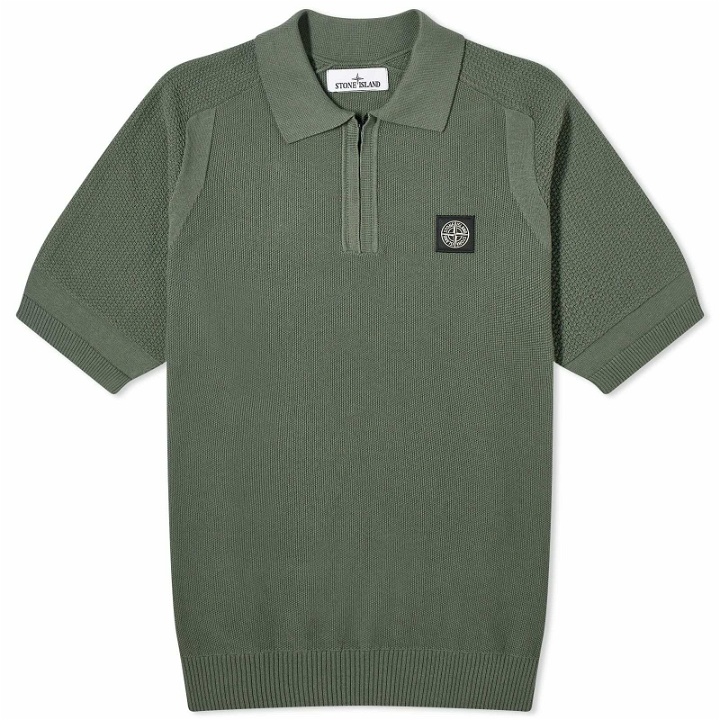 Photo: Stone Island Men's Soft Cotton Patch Knitted Polo Shirt in Musk