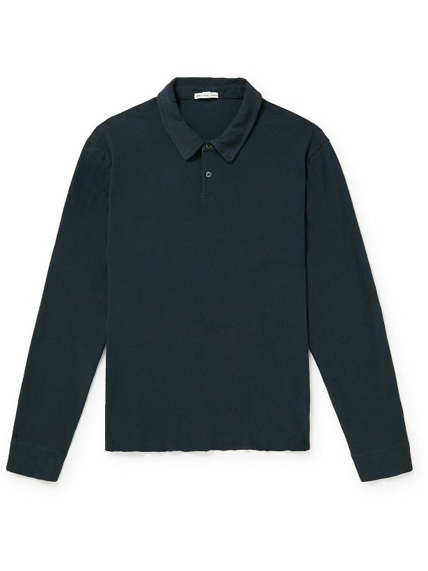 Photo: James Perse - Brushed Cotton-Blend Jersey Polo Shirt - Blue