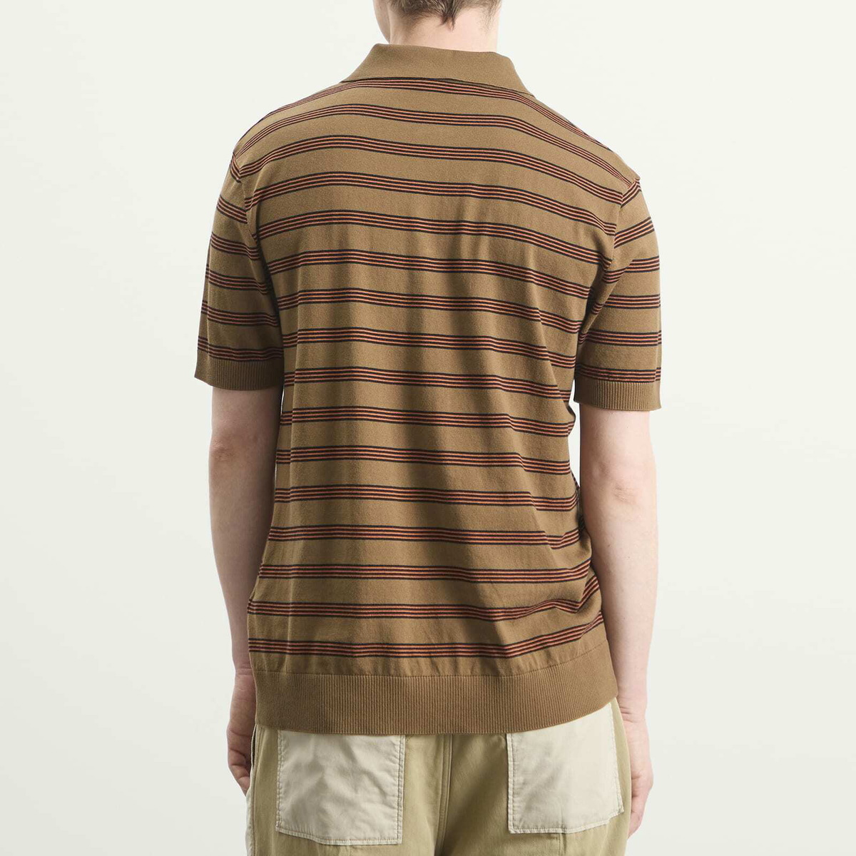 Moncler Men's Stripe Short Sleeve Knitted Polo in Brown
