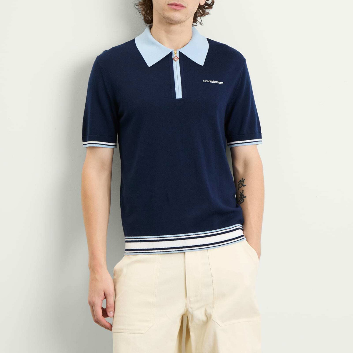 Casablanca Men's Merino Tennis Polo in Blue