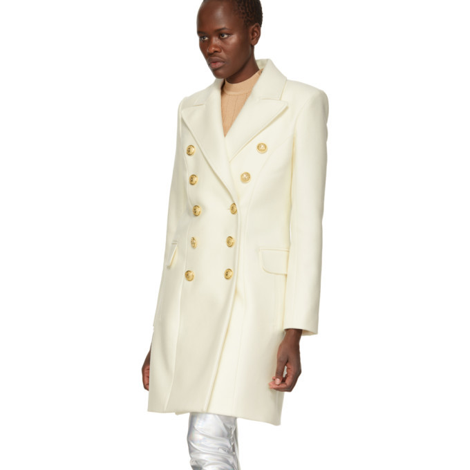 Balmain White Ten-Button Peacoat Balmain
