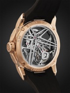 Roger Dubuis - Excalibur Flying Tourbillon Limited Edition Automatic Skeleton 42mm 18-Karat Pink Gold and Leather Watch, Ref. No. DBEX0836BU22NOV