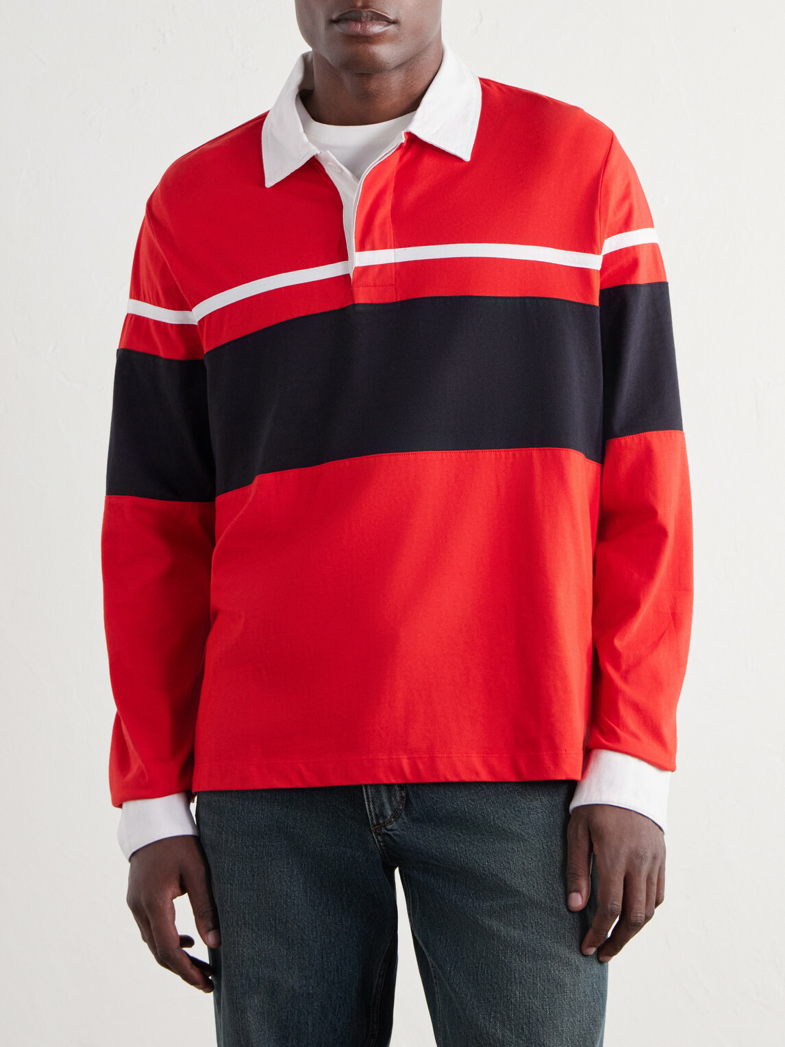 Rag & Bone - Striped Cotton-Jersey Polo Shirt - Red