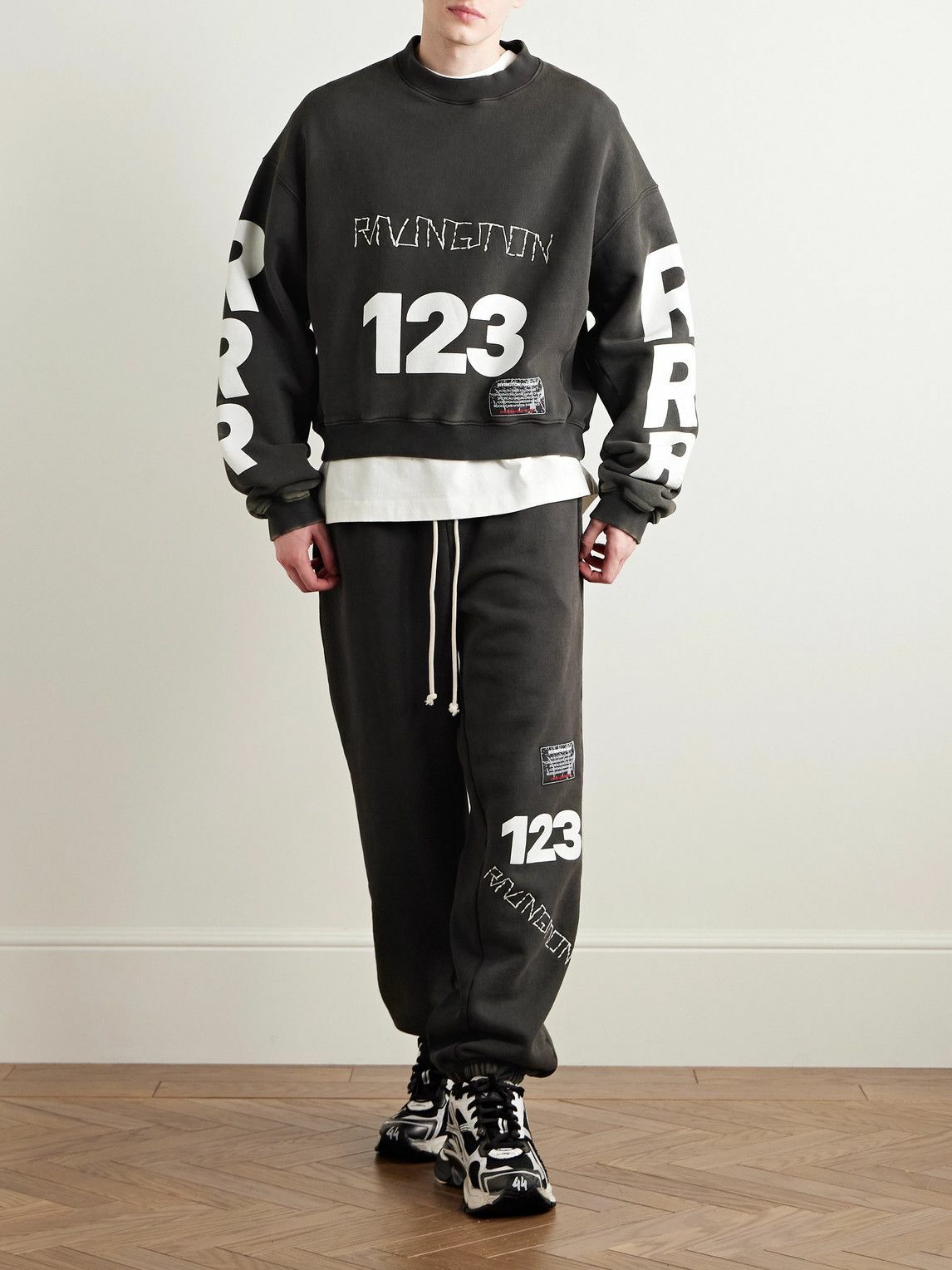 RRR123 - CVA Tapered Logo-Print Embroidered Cotton-Jersey Sweatpants - Black