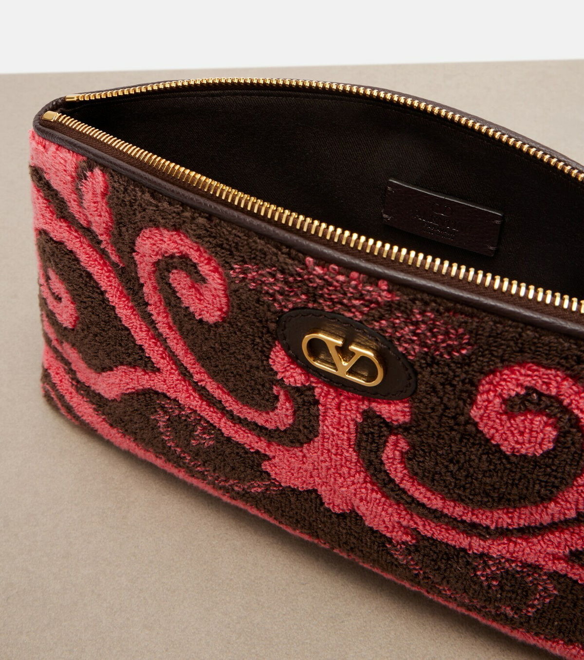 Valentino Garavani VLogo leather-trimmed terry pouch
