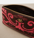 Valentino Garavani VLogo leather-trimmed terry pouch