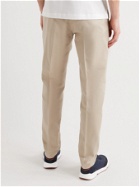 DUNHILL - Tapered Pleated Cotton and Mulberry Silk-Blend Trousers - Neutrals