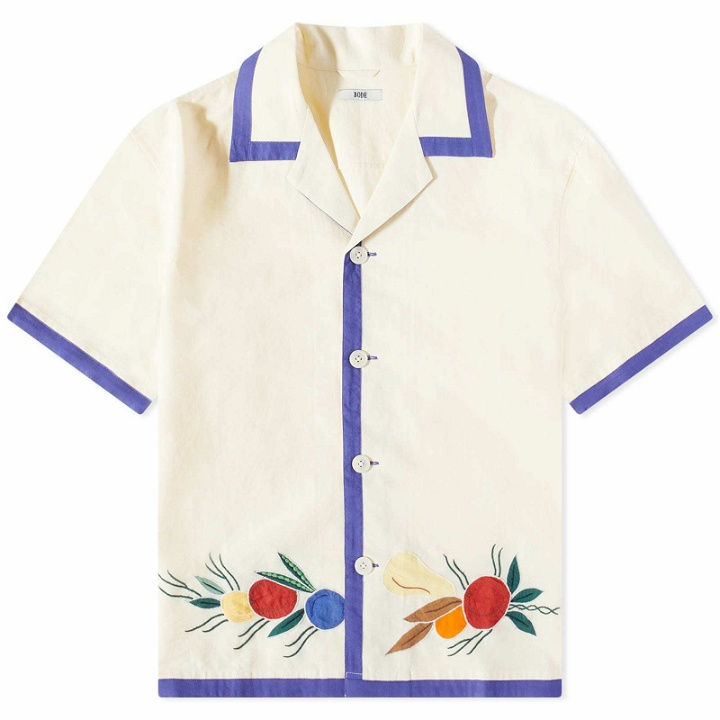 Photo: Bode Men's Applique Fruit Bunch Vacation Shirt in White Multi