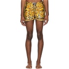 Versace Underwear Black and Yellow Barocco Swim Shorts