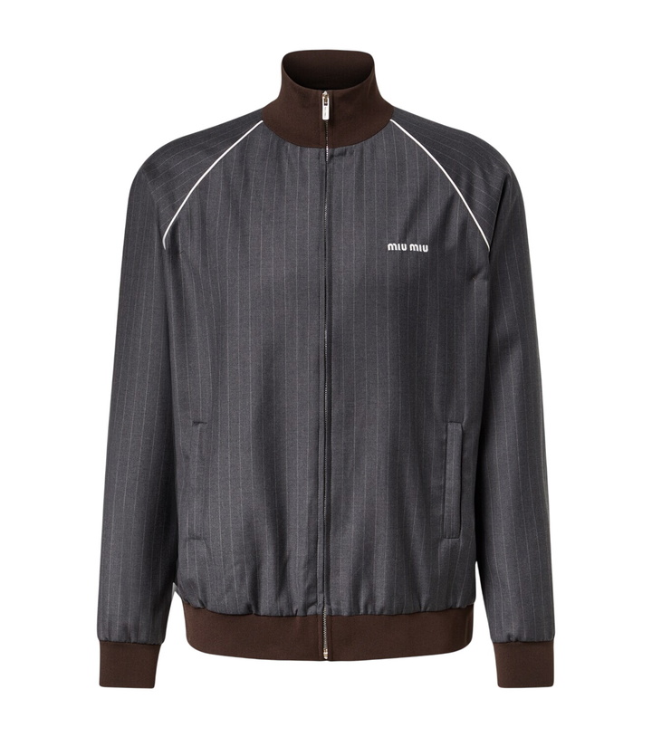 Photo: Miu Miu Logo pinstripe virgin wool track jacket