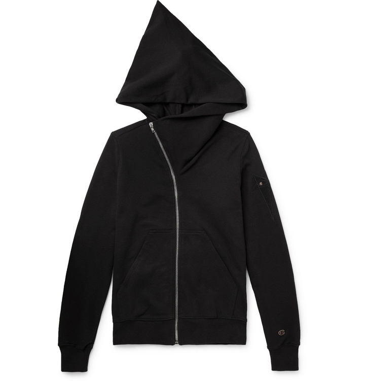 Photo: Rick Owens - Champion Logo-Embroidered Cotton-Blend Jersey Zip-Up Hoodie - Black