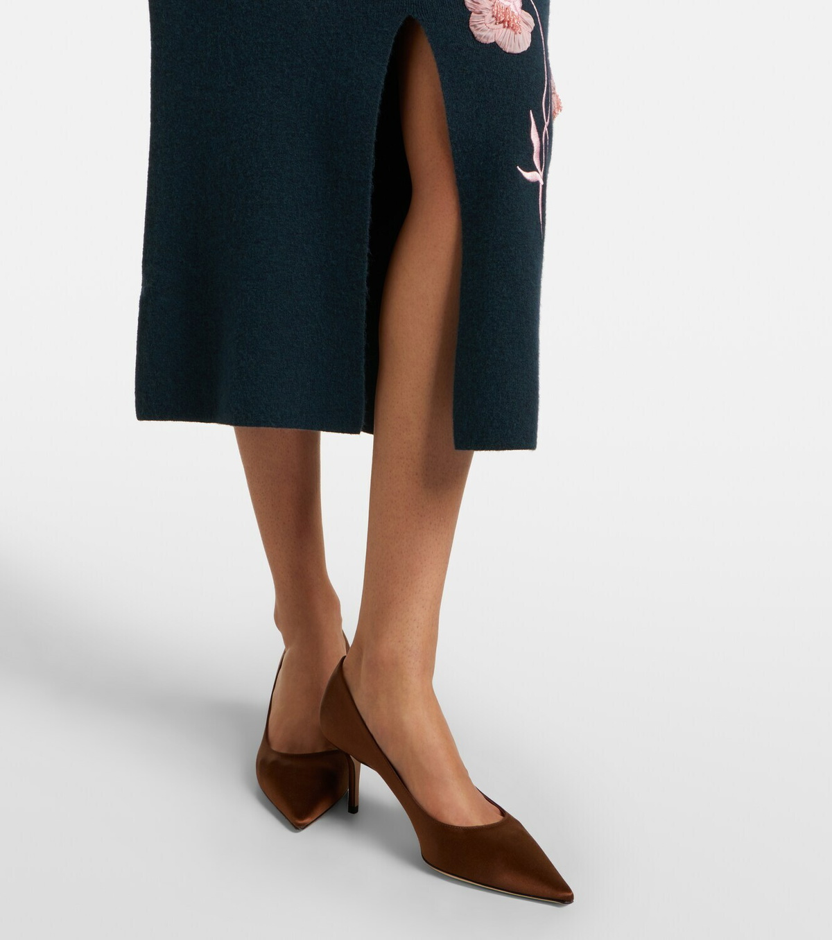 Erdem Floral-appliqué knitted midi skirt