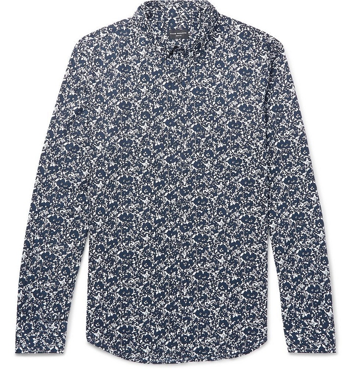 Photo: Club Monaco - Shadow Slim-Fit Button-Down Collar Printed Cotton-Poplin Shirt - Blue
