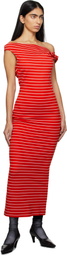 MSGM Red & White Striped Midi Dress