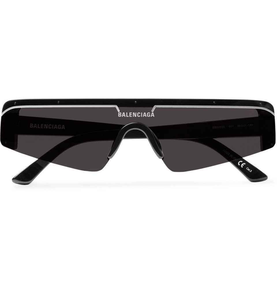 Balenciaga - Ski Rectangle-Frame Enamelled Acetate Sunglasses - Black