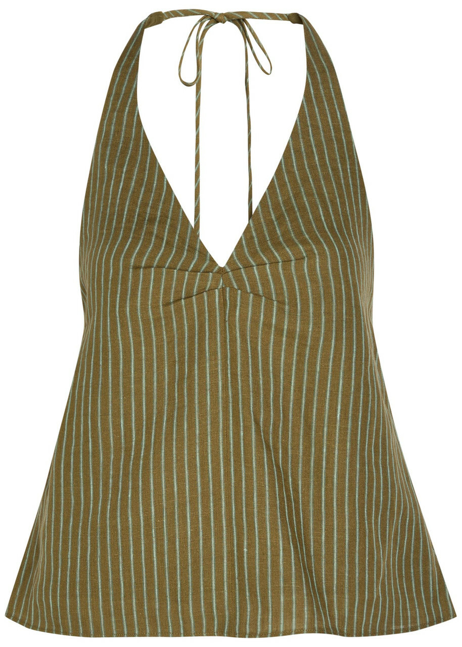 Staud Corso Striped Linen top Green