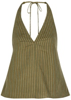 Staud Corso Striped Linen top Green