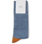 Mr P. - Ribbed Mélange Stretch Cotton-Blend Socks - Blue