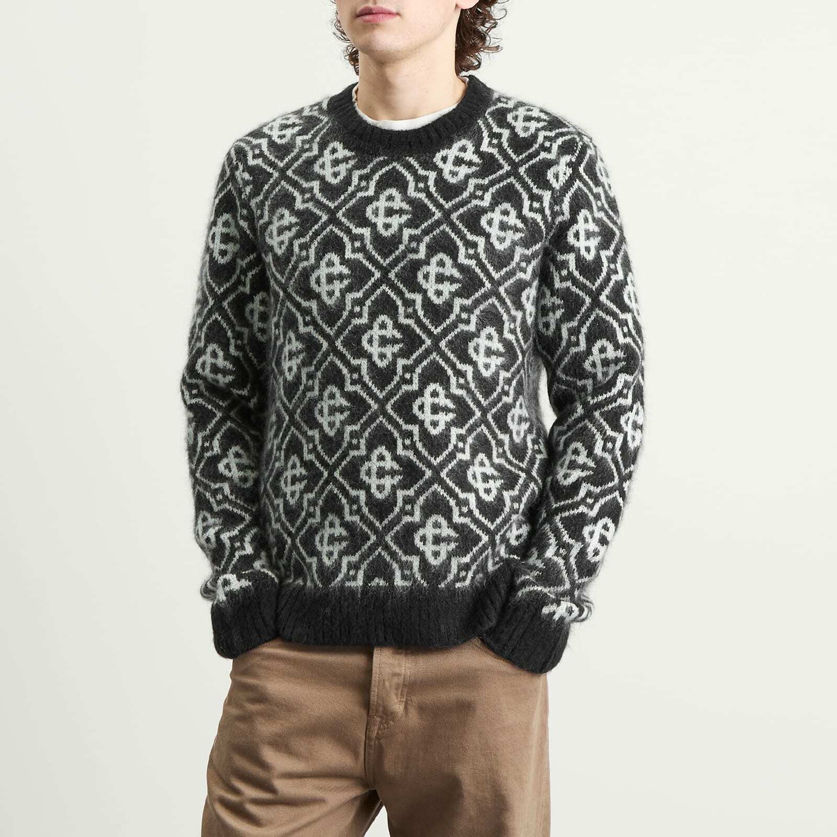 Casablanca Men's Monogram Mohair Blend Crew Sweatshirt in Black