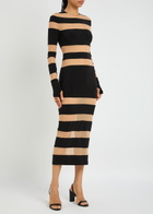 Norma Kamali Striped Tulle and Stretch-jersey Midi Dress Black