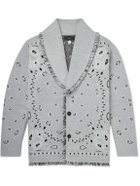 Alanui - Shawl-Collar Fringed Bandana-Jacquard Cashmere Cardigan - Gray