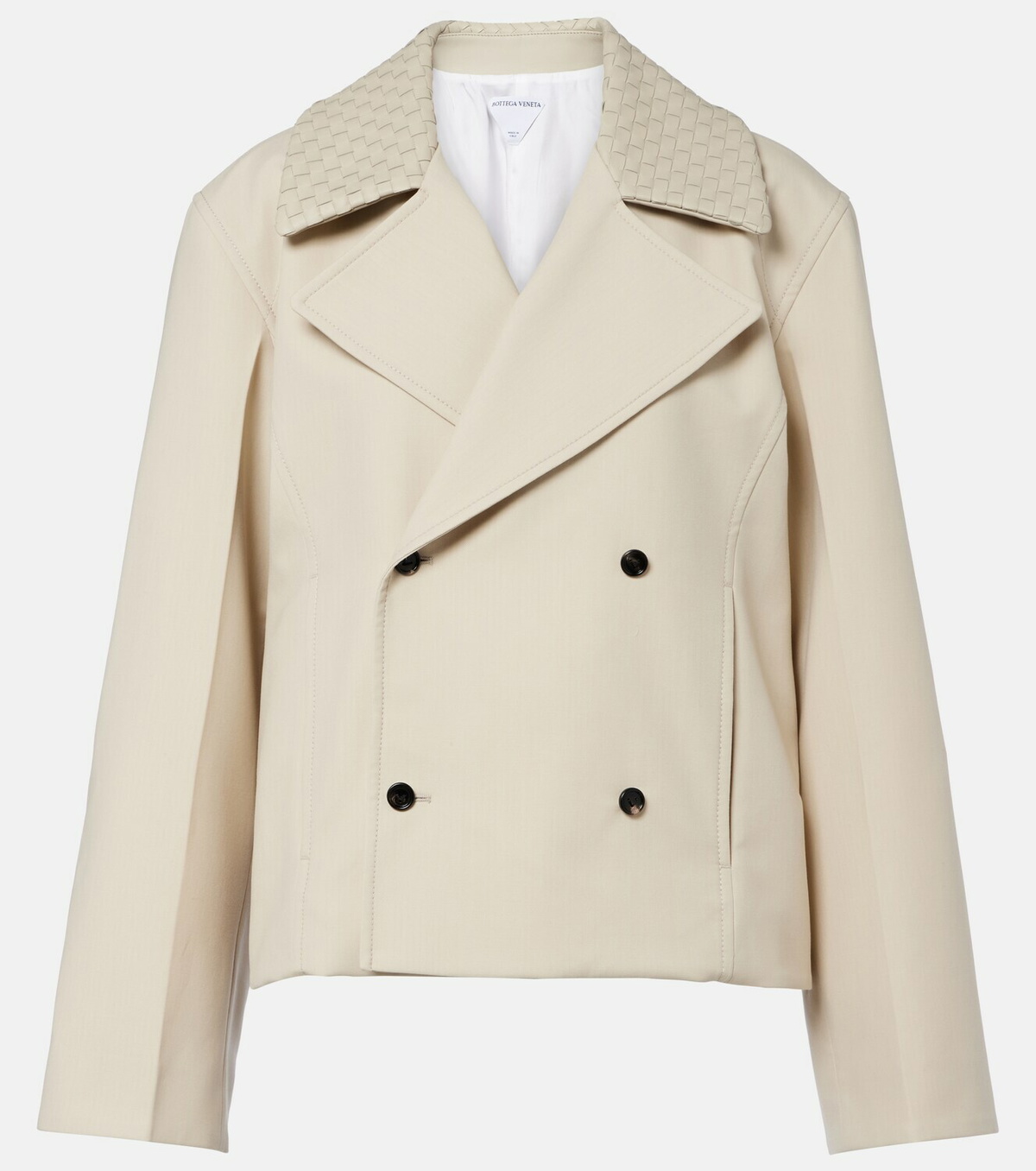 Bottega Veneta Intrecciato striped wool and cotton peacoat