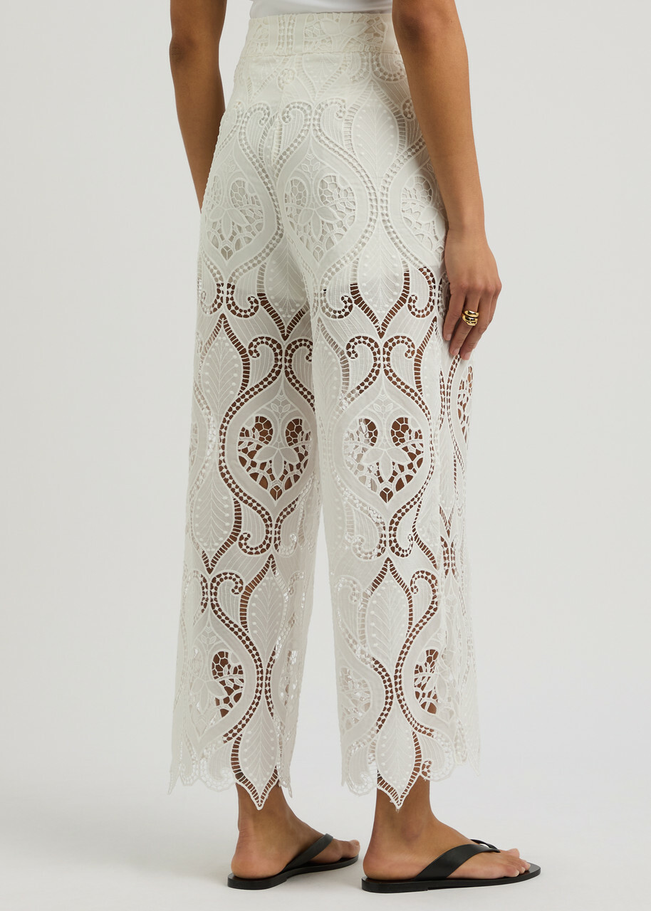 Lug Von Siga Karia Broderie Anglaise Cropped Trousers Off White