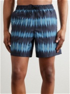 A.P.C. - Straight-Leg Mid-Length Striped Printed Swim Shorts - Blue