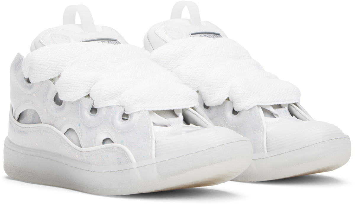 Lanvin White Leather Curb Glitter Effect Sneakers Lanvin