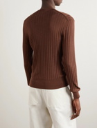 TOM FORD - Slim-Fit Ribbed Silk-Blend Henley Sweater - Brown