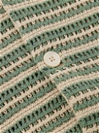NN07 - Henry 6636 Camp-Collar Striped Crocheted Organic Cotton Shirt - Green