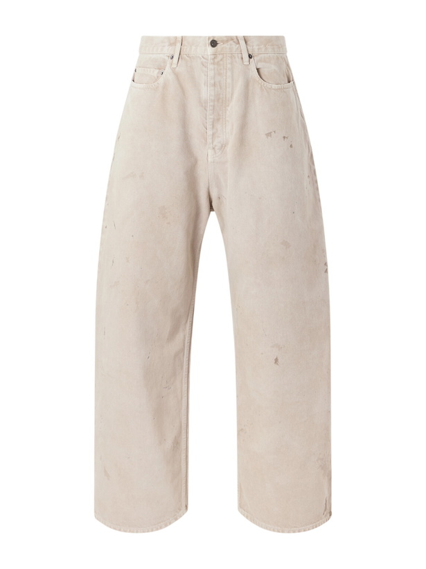 Photo: Balenciaga - Wide-Leg Distressed Paint-Splattered Jeans - Neutrals