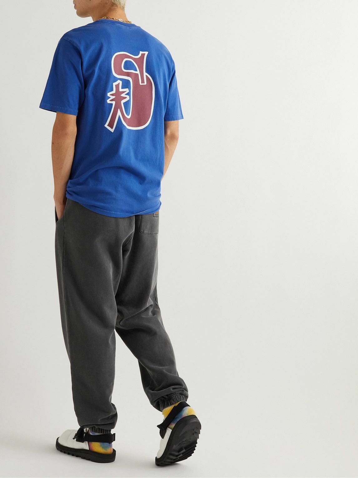 Stussy - Logo-Print Garment-Dyed Cotton-Jersey T-Shirt - Blue Stussy