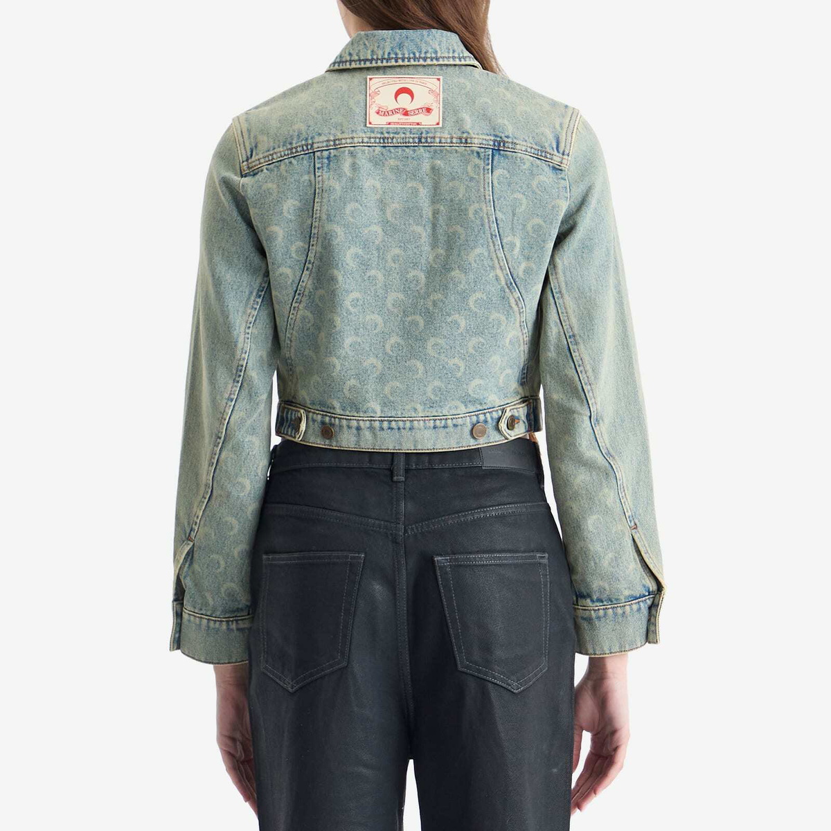 Marine Serre Women's Moon Laser Denim Boxy Suit Jacket in Light Beige