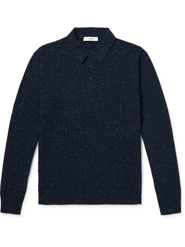 Photo: Mr P. - Racking Stitch Donegal Wool Polo Shirt - Blue