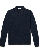 Mr P. - Racking Stitch Donegal Wool Polo Shirt - Blue