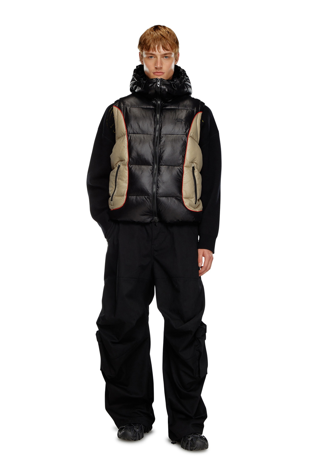 Diesel Hooded puffer vest in faded denim - Winter Jackets