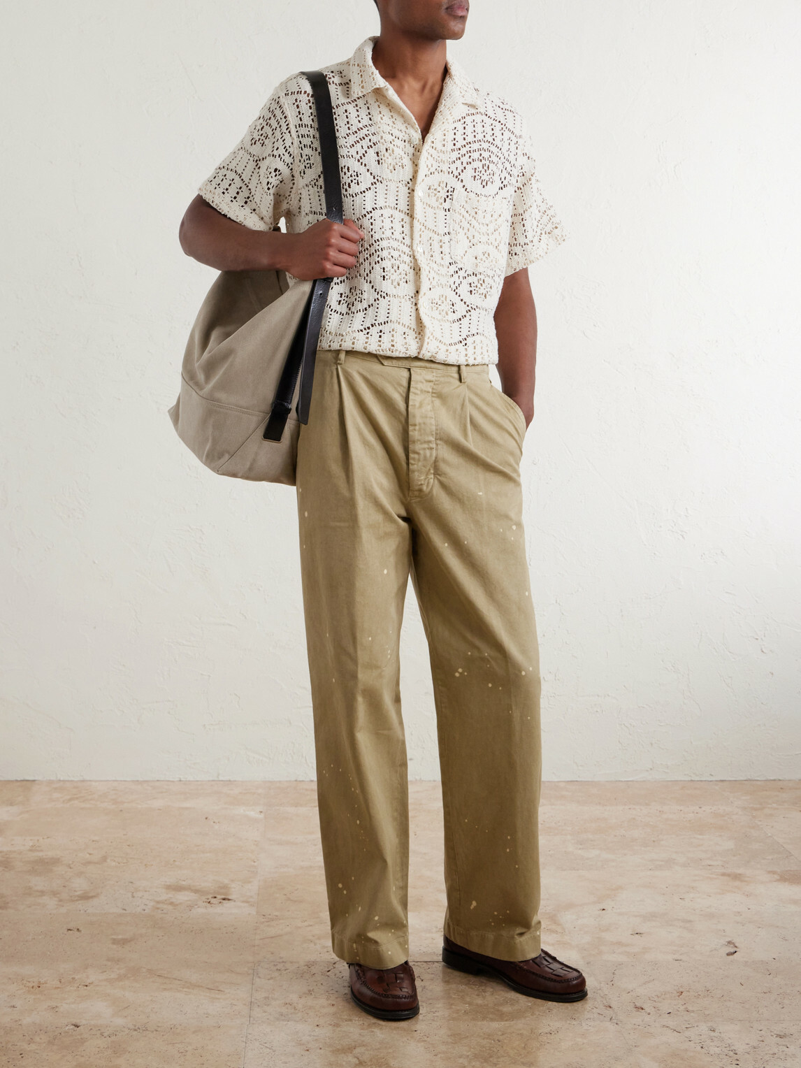 Portuguese Flannel - Camp-Collar Crocheted Cotton-Blend Shirt - Neutrals