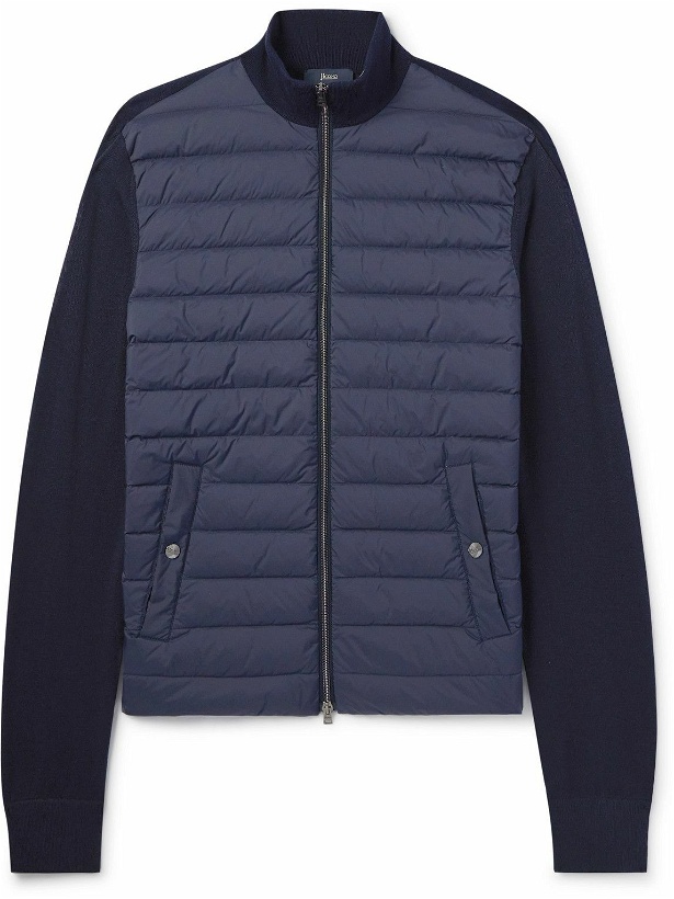 Photo: Herno - Slim-Fit Wool and Silk-Blend and Quilted Nylon Down Jacket - Blue