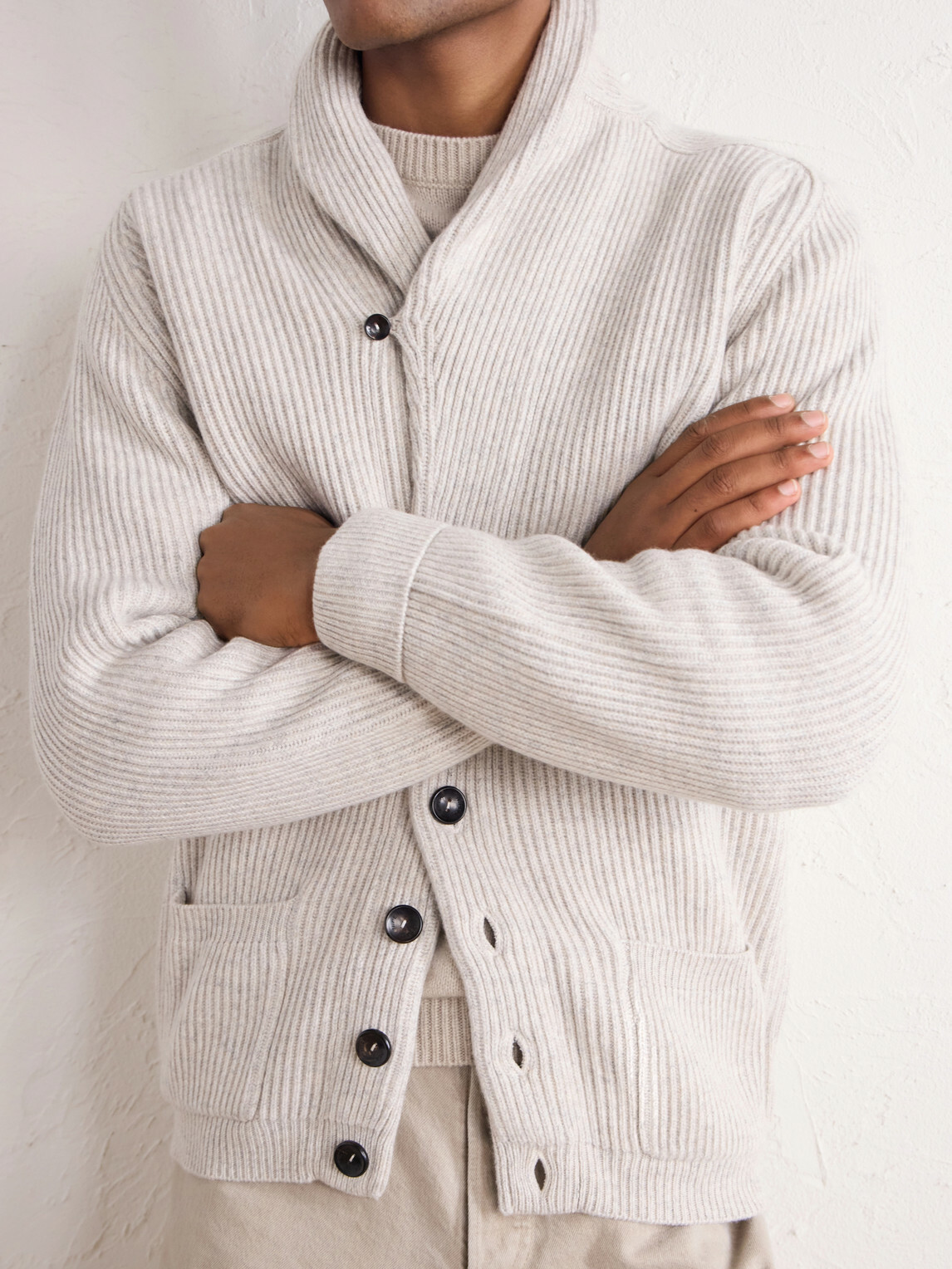 N.PEAL - Kensington Shawl-Collar Ribbed Cashmere Cardigan - Gray