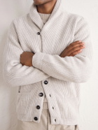 N.PEAL - Kensington Shawl-Collar Ribbed Cashmere Cardigan - Gray