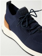Tod's - Calzino Leather-Trimmed Stretch-Knit Sneakers - Blue