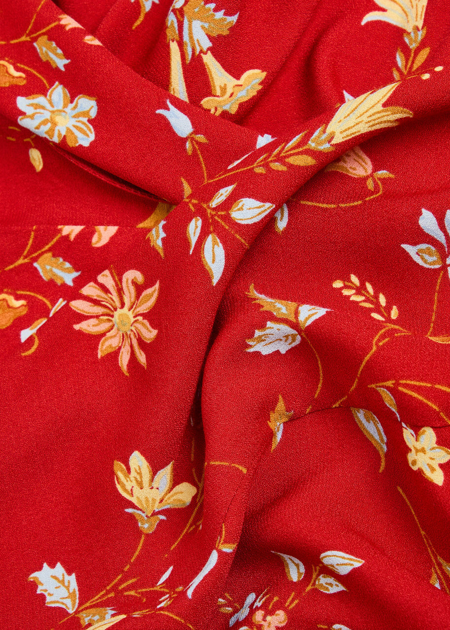 Reformation Clemence Floral-print Crepe Wrap top Red