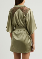 Fleur OF England Arianna Lace and Silk-blend Satin Robe Sage