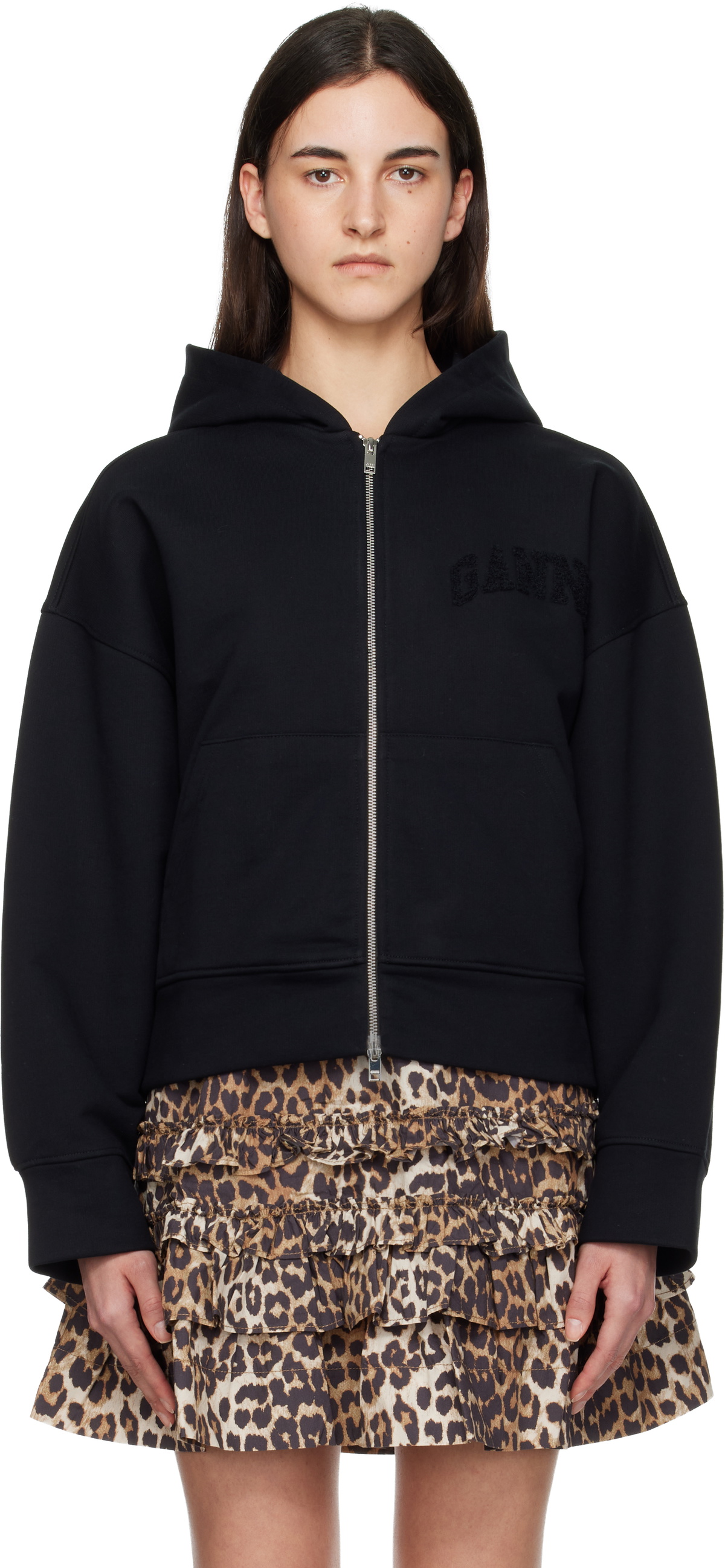 GANNI Black Two-way Zip Hoodie
