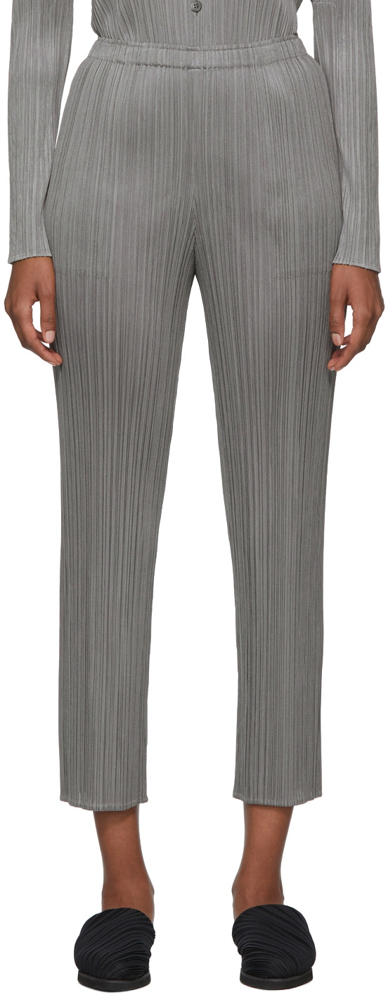 Pleats Please Issey Miyake Grey Basics Trousers Pleats Please