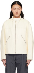 Solid Homme White Band Collar Leather Jacket