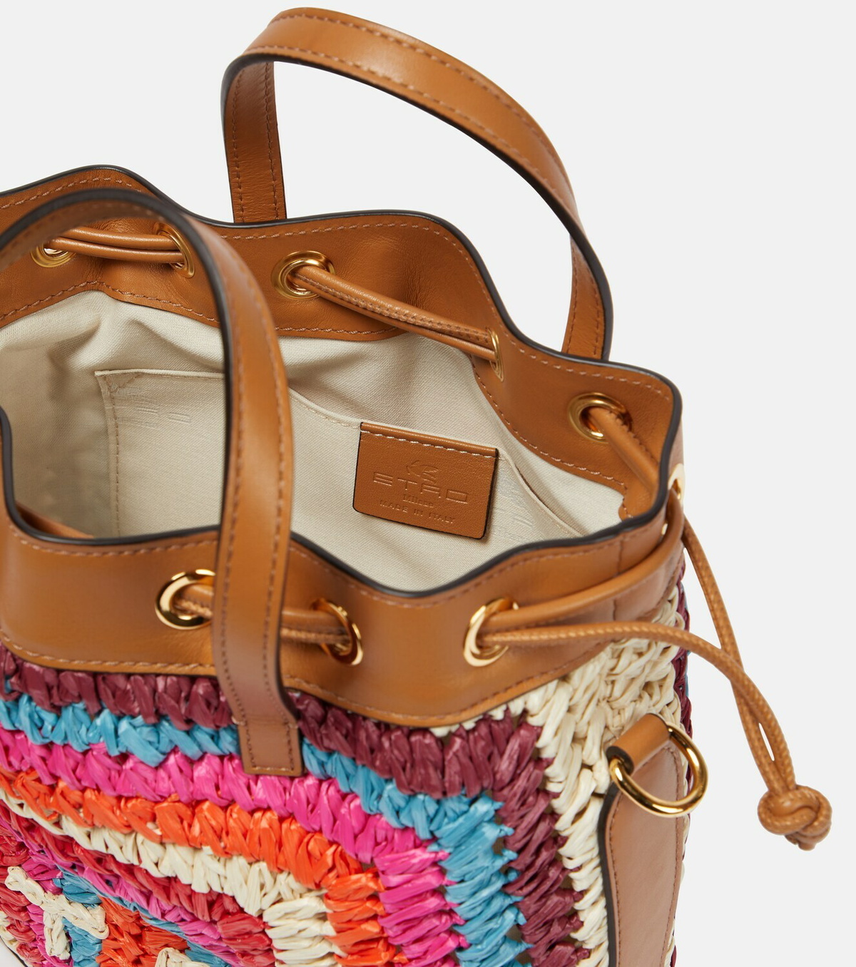 【ETRO】Logo Cotton Bucket Bag Etro - Logo leather-trimmed bucket bag Etro