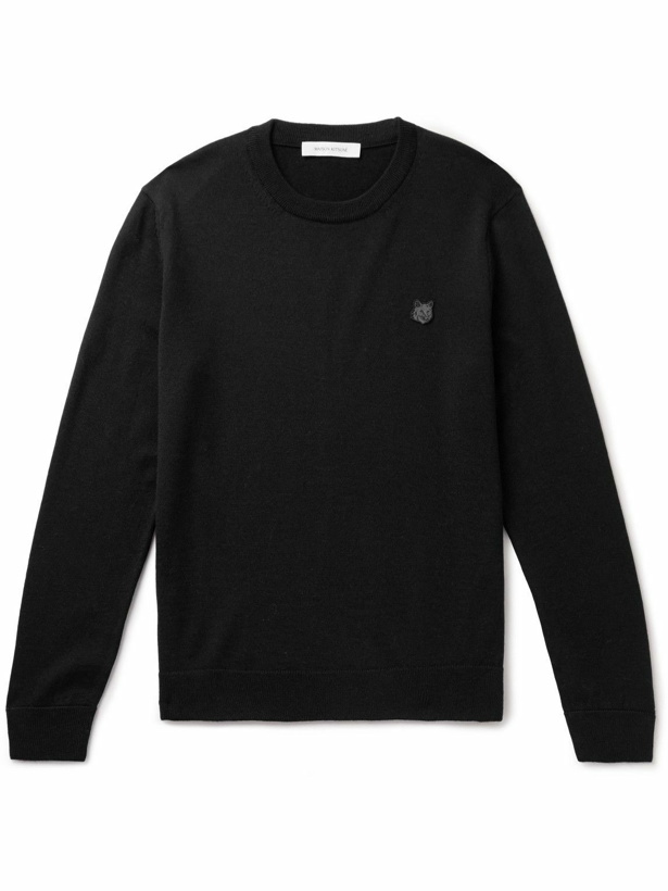 Photo: Maison Kitsuné - Logo-Appliquéd Wool Sweater - Black